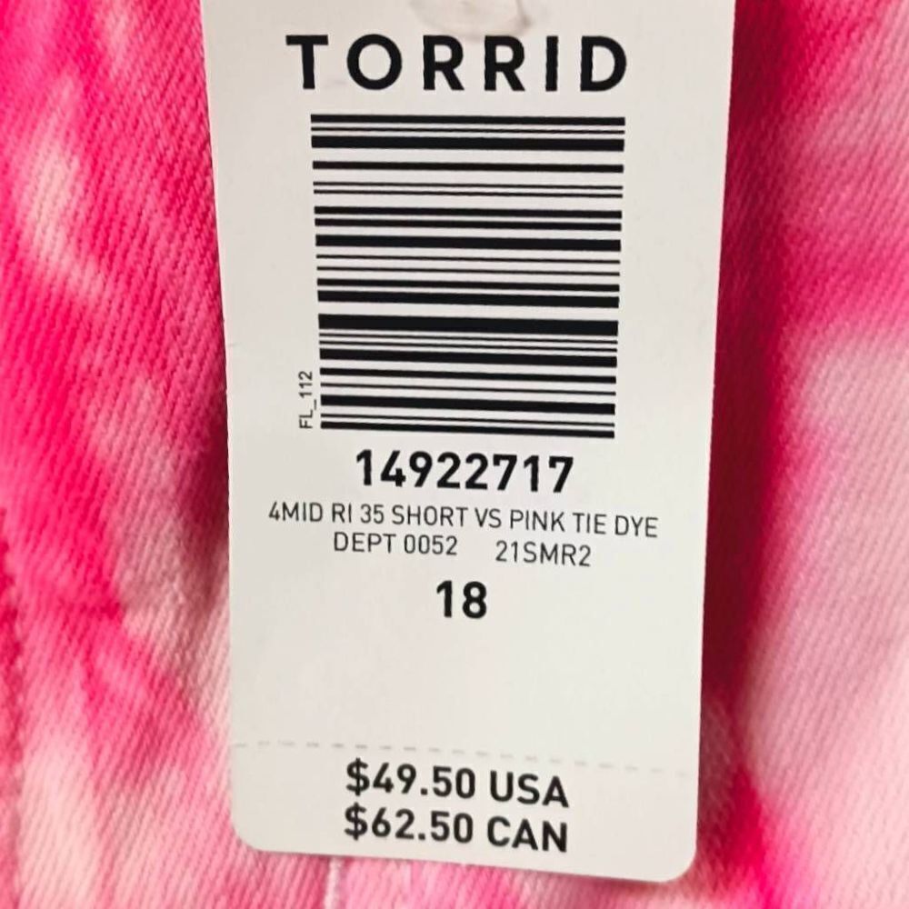 TORRIDย NEW Plus Size Vintage Stretch Pink & White Tie Dye Miniโlength Short. - Picture 13 of 15